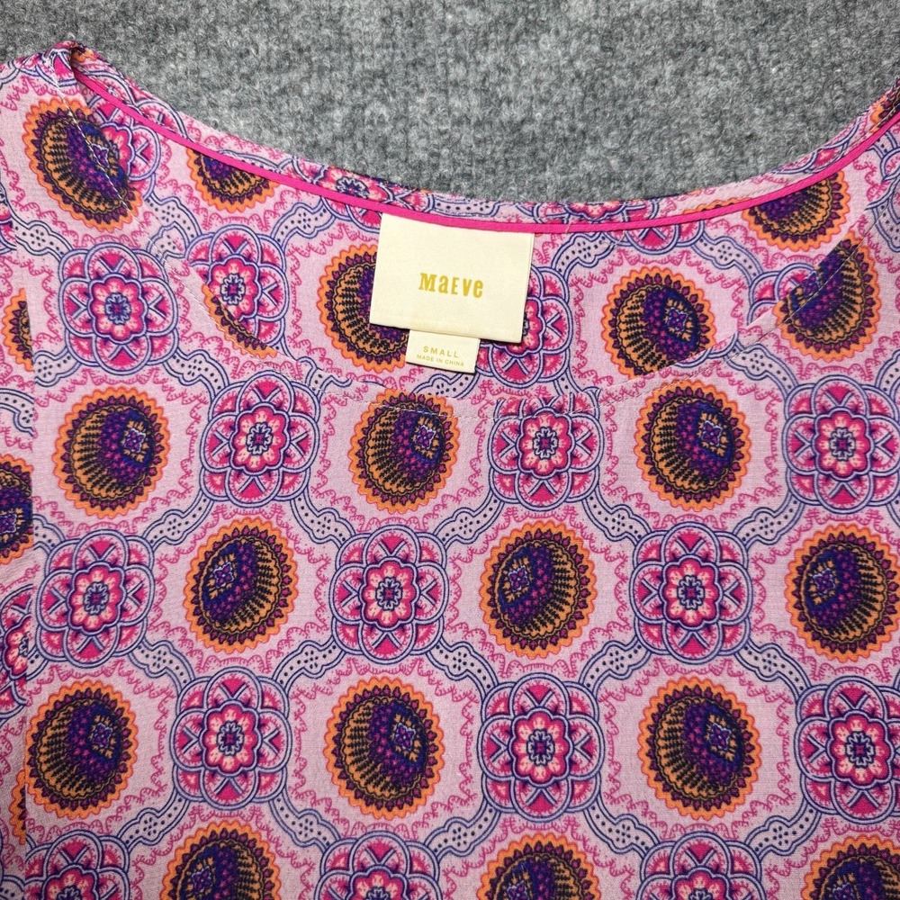 Maeve Anthropologie Pink Purple Geometric Psychedelic Blouse Small Hippie - Picture 5 of 14